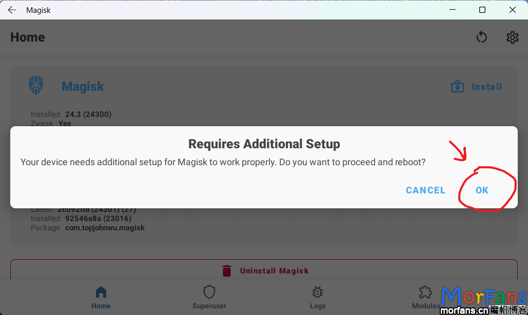 Magisk 要求重启